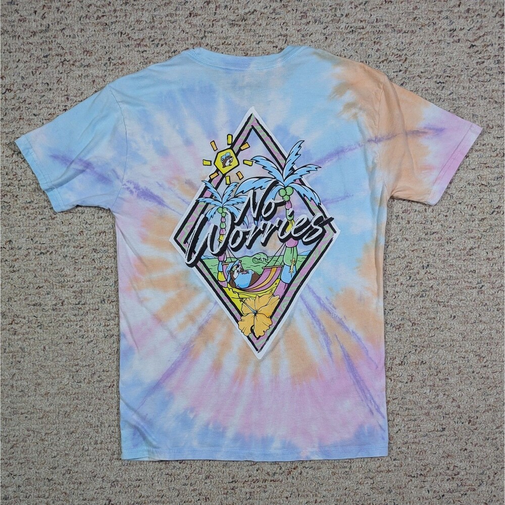 Buc-ee's T-Shirt Tie Dye No Worries 2-Sided Adult MEDIUM Pastel Retro 80s Vibe